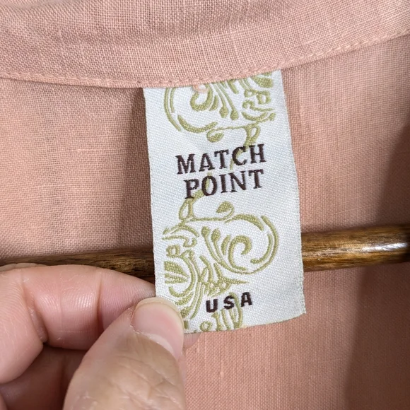 Match Point USA Linen Tunic Top Large Peach Asymmetrical Button Lagenlook - Picture 7 of 11